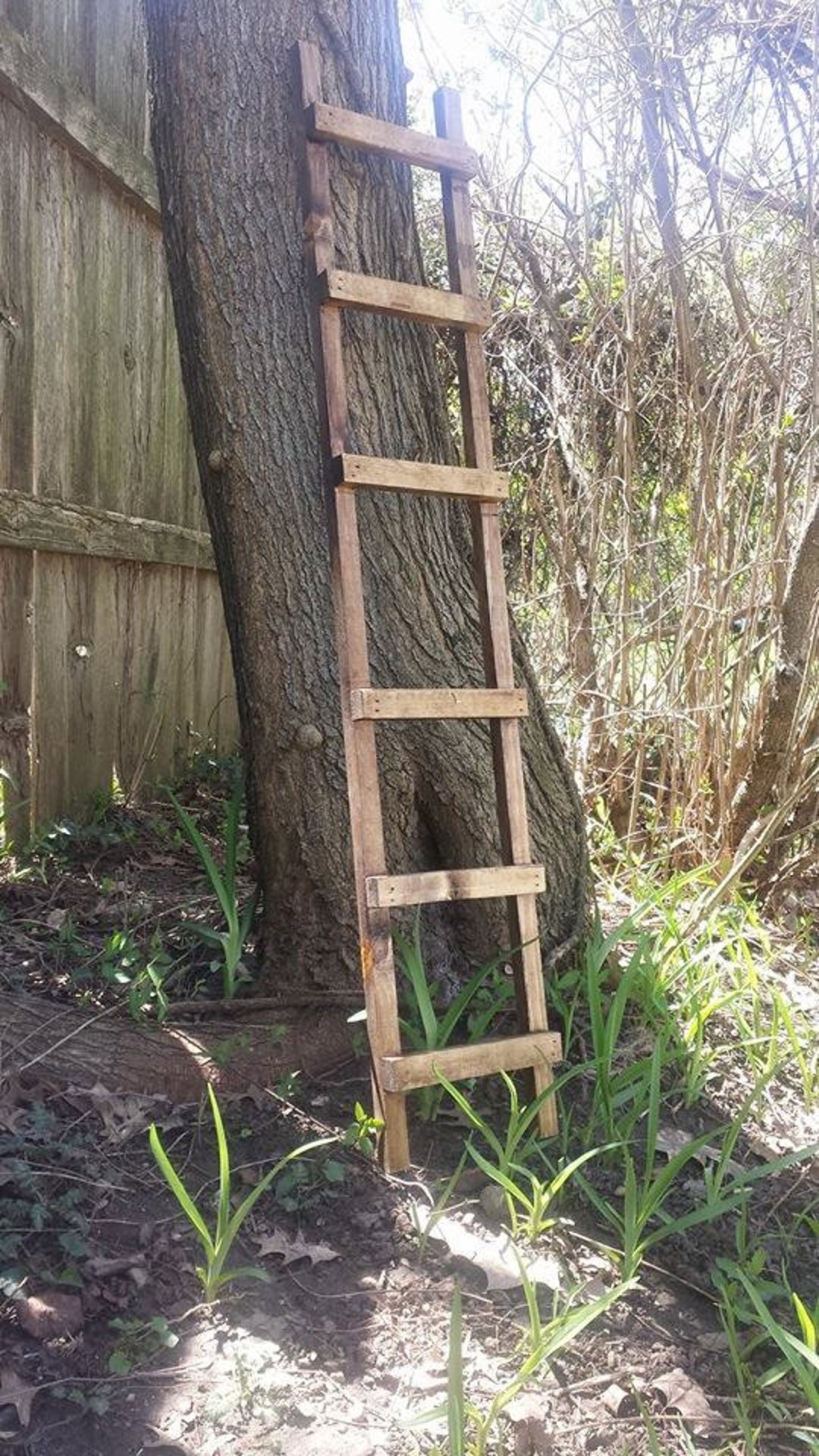 RUSTIC WOOD LADDER Primitive Aged Oak Home Garden Decor 8" W X 44" H ...