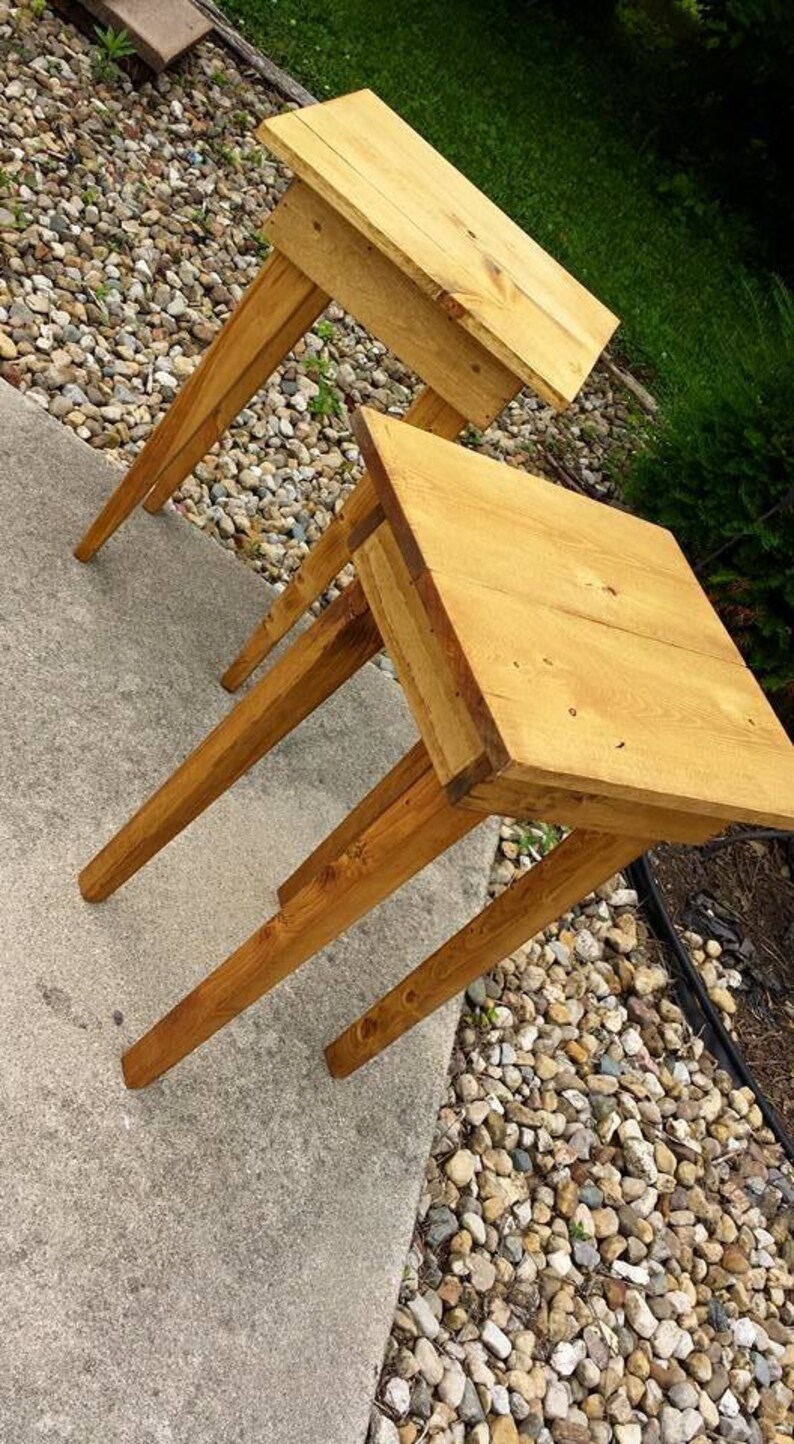ACCENT TABLES Pair of TWO Wood Gunstock Stained End Corner Etsy