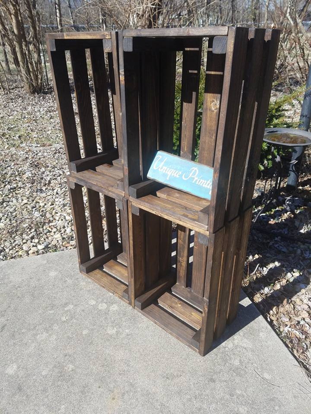 Rustic Large WOOD Crate Lot of FOUR Dark Walnut Stain Crates Wall Shelf ...