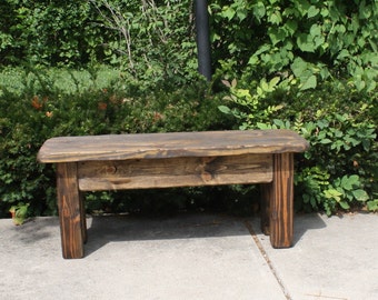 RUSTIC FARMHOUSE BENCH Farm House Reclaimed Wood Dark Walnut 14.5x44x18.5h Custom Sizes Colors Cabin Lodge Kitchen Porch Decor Unique