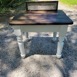 RUSTIC FARMHOUSE TABLE Turned Leg Reclaimed Wood Farm House Kitchen Dark Walnut Country White Cabin Chunky Legs Custom Sizes Colors Unique