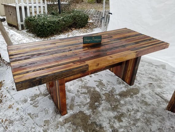 Reclaimed Pallet Salvaged Wood Farm Table With Support Beam by | Etsy