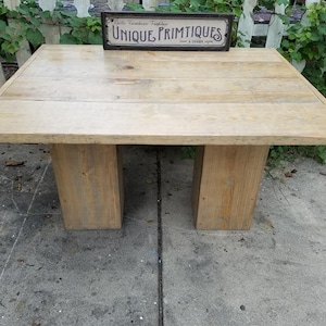 Rustic Reclaimed Wood Table Desk Dining Minimalistic Modern Contemporary Kitchen Oversized Legs Unique Harvested Solid Douglas Fir Timbers