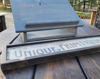 RUSTIC BOOK STAND Bookstand Kindle Tablet Cookbook Cook Book Holder Art Display Reading Materials Prints Bible Altar With Shelf Storage
