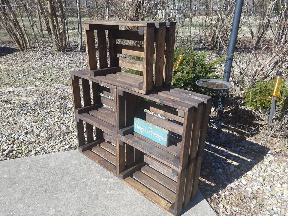 FARMHOUSE CRATES X5 Rustic Large WOOD Crate Lot Dark Walnut Wall Shelf ...