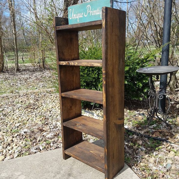 RUSTIC FARMHOUSE LADDER Bookcase Farm House Shelving Reclaimed Wood Stands Alone Storage Bookshelf Custom Sizes Colors Jewelry Shelf Unique