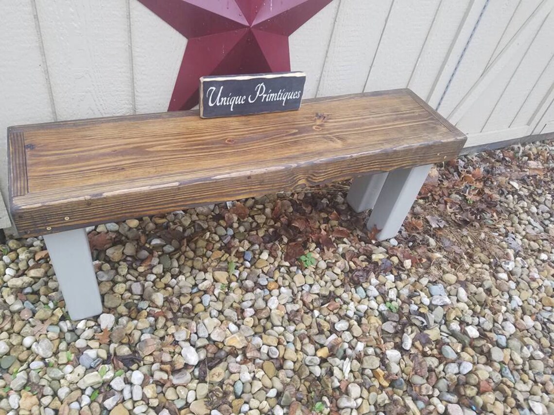 RUSTIC WOOD BENCH Dark Walnut Gorge Gray Solid Wood Framed - Etsy
