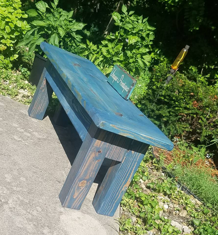 RUSTIC FARMHOUSE BENCHES Farm House Bench Lot of Two Washed Denim Blue ...