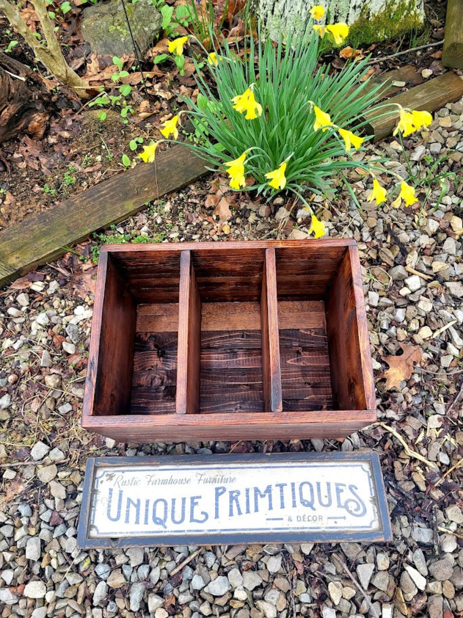 Rustic FARMHOUSE BOX CRATE W Dividers Bathroom Kitchen Wine Living Room ...