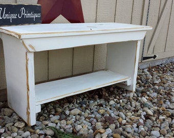 RUSTIC FARMHOUSE BENCH Farm House Country Kitchen Reclaimed  Wood Indoor Outdoor W/ Shelf Custom Sizes Colors 15x36x18h Mud Room White