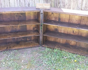 RUSTIC FARMHOUSE BOOKCASES x2 Large Farm House Walnut Wood Book Shelf Hall Entry County Cabin Storage Shelving 12x42x34h Custom Sizes Colors