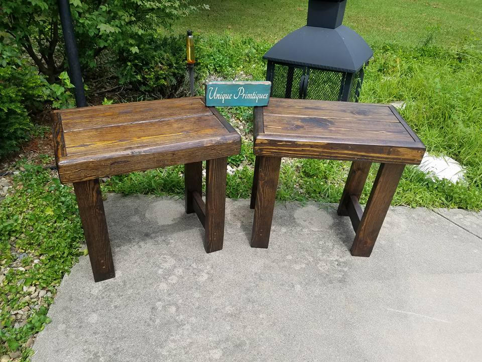 RUSTIC COFFEE TABLE Set End Tables Reclaimed Wood Dark Walnut Farmhouse ...