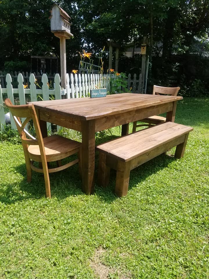 Rustic FARMHOUSE TABLE 6-piece SET Wood Farm House Kitchen Dining ...