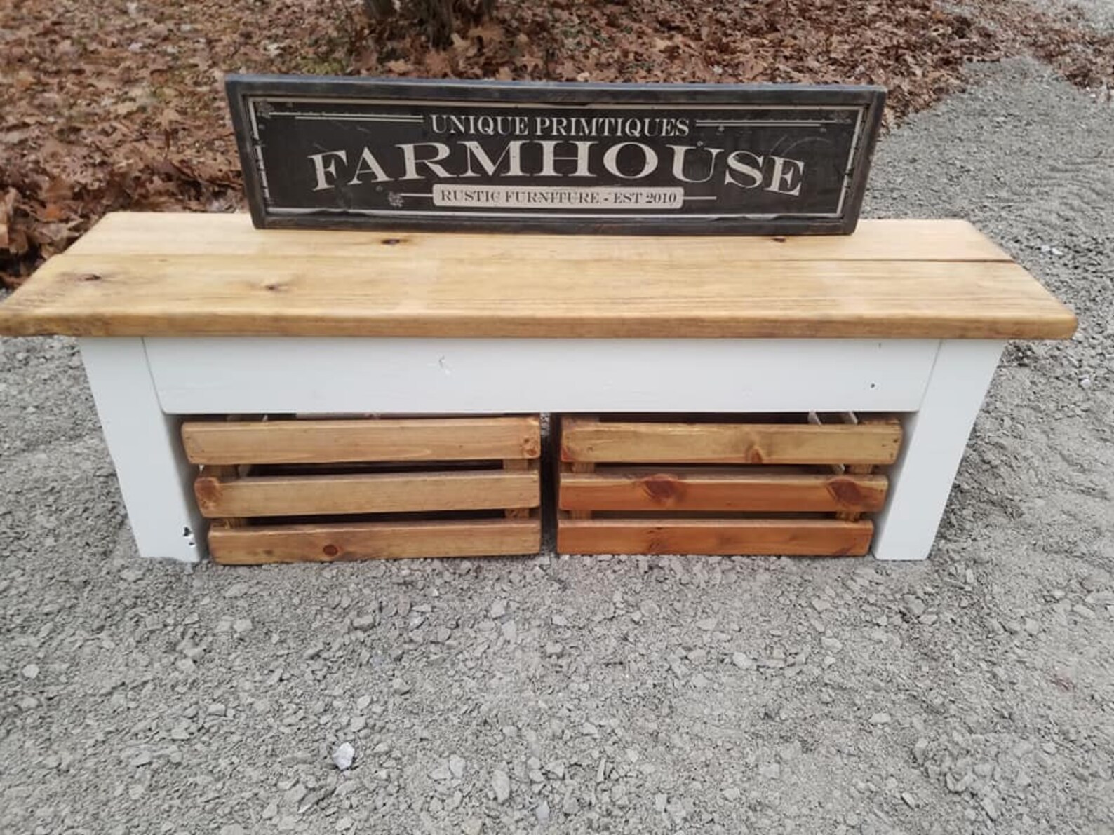 Rustic FARMHOUSE BENCH W/ Two Matching Wooden Crates - Etsy
