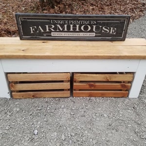 Rustic FARMHOUSE BENCH W/ Two Matching Wooden Crates - Etsy
