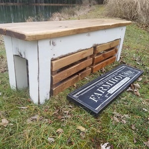 Rustic FARMHOUSE BENCH W/ Two Matching Wooden Crates - Etsy