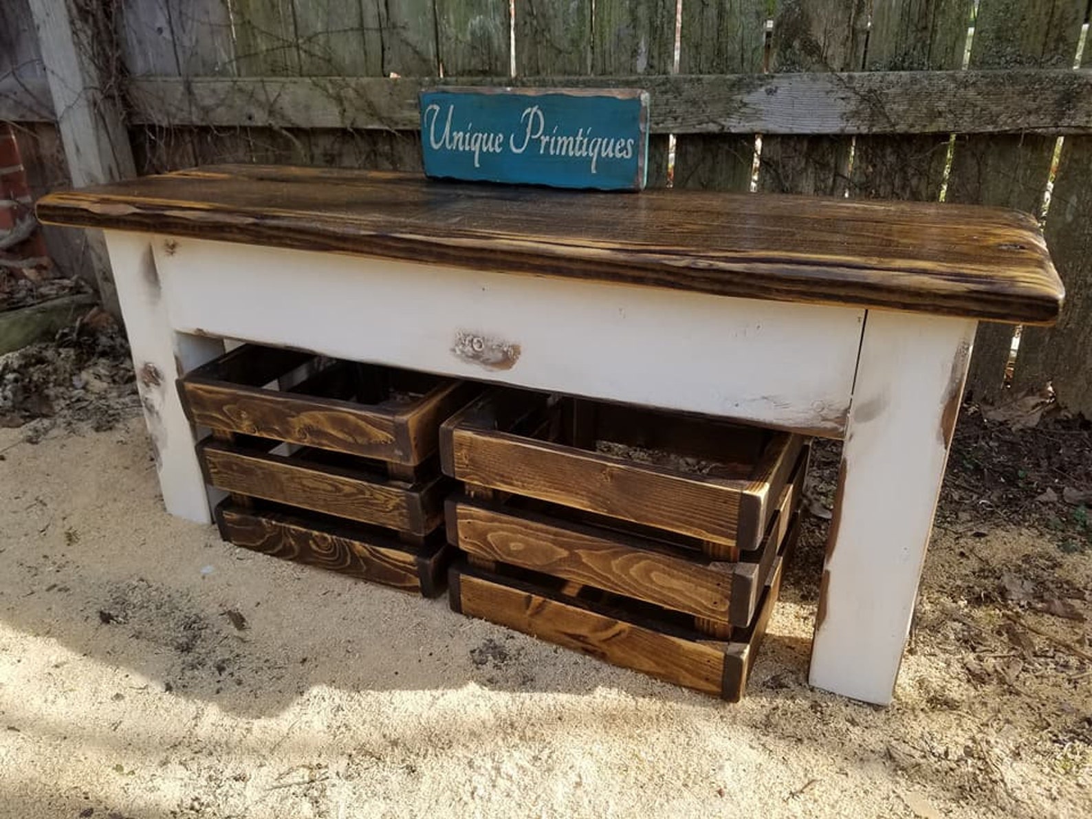 Rustic FARMHOUSE BENCH & Crates - Etsy
