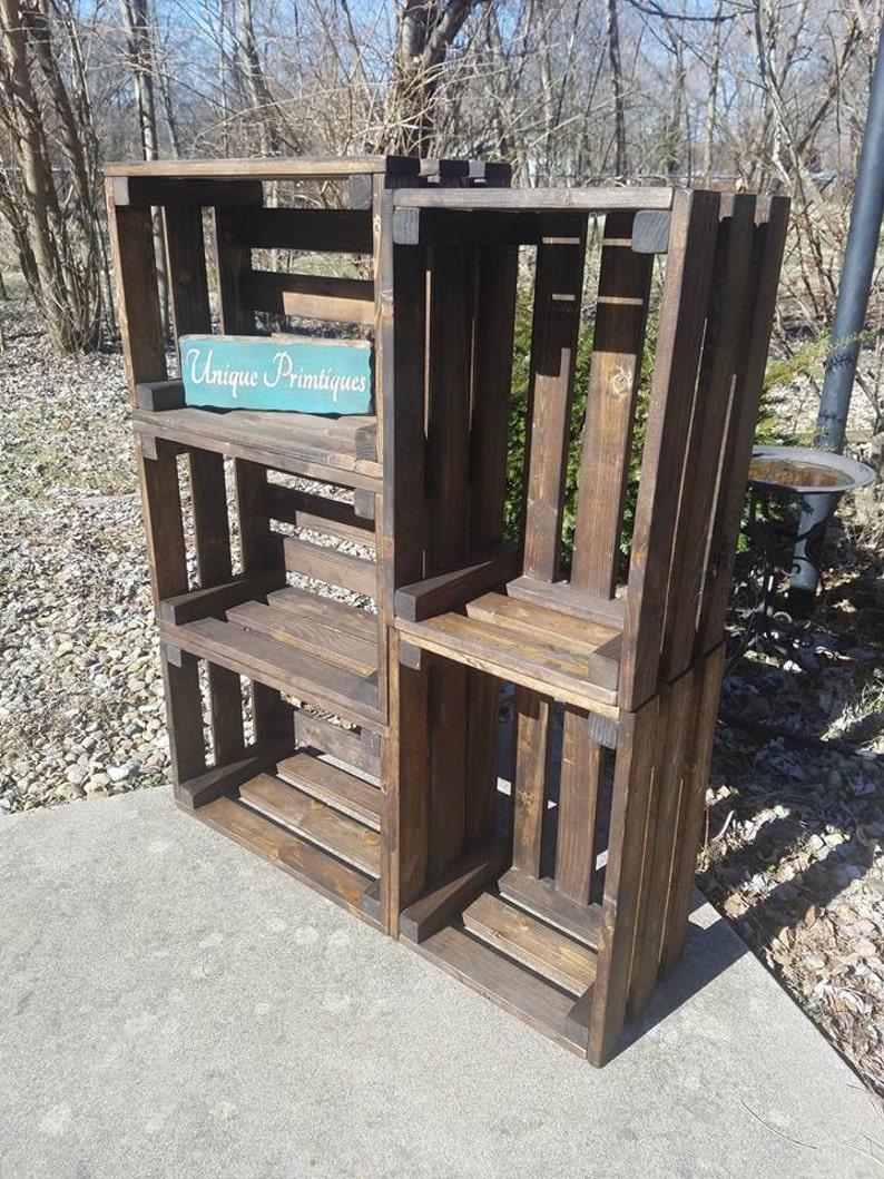 FARMHOUSE CRATES X5 Rustic Large WOOD Crate Lot Dark Walnut Wall Shelf ...