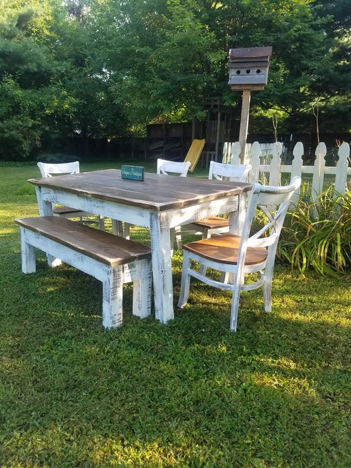 Rustic FARMHOUSE TABLE 6-piece SET Wood Farm House Kitchen Dining ...