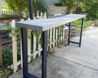 RUSTIC SOFA BAR Table Console Tall Large Long Entryway Entry 18x92x40"h Gray Black Reclaimed Wood Custom Sizes Colors Bar Stools Avail