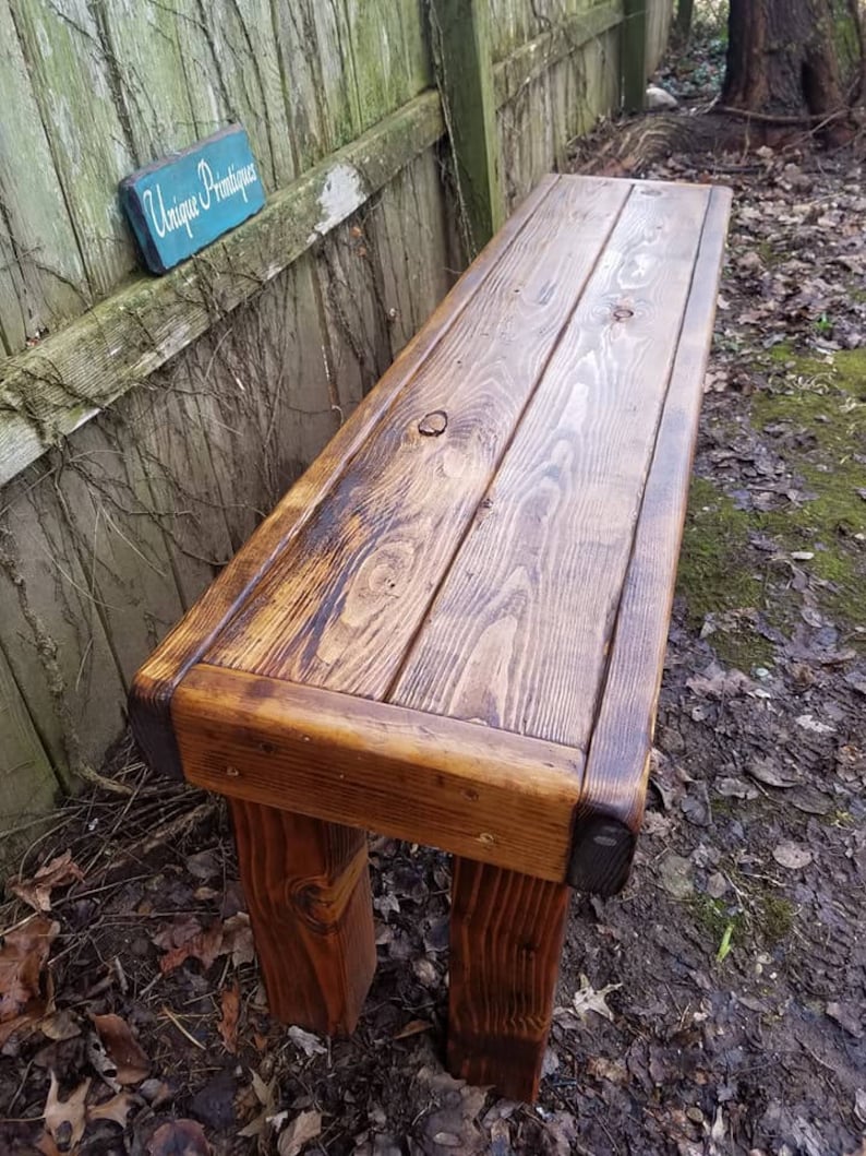 RUSTIC WOOD BENCH Honey Pine Stain Reclaimed Wooden Framed Etsy