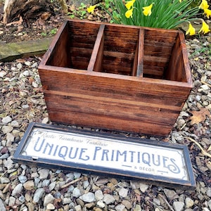 Rustic FARMHOUSE BOX CRATE W Dividers Bathroom Kitchen Wine Living Room ...