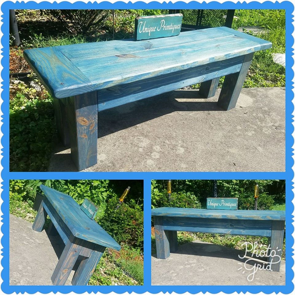 RUSTIC FARMHOUSE BENCHES Farm House Bench Lot of Two Washed Denim Blue ...