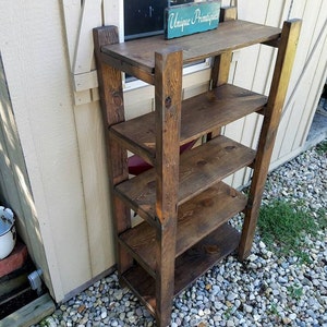 RUSTIC BOOKCASE TALL Wood Display Ladder End Bookshelf Bookcase Five Shelf 14-3/4x30x56 By Unique Primtiques Custom Sizes Colors