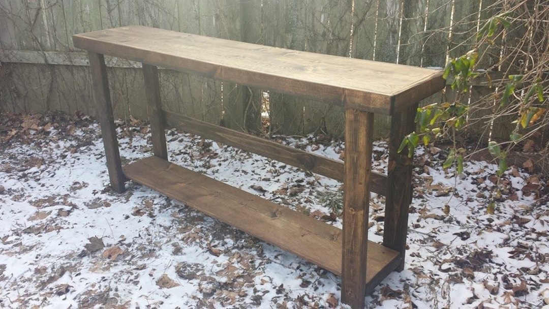 RUSTIC CONSOLE TABLE Sofa Entryway Accent Entry Large Dark Walnut ...