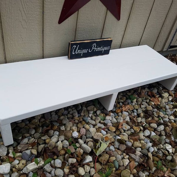 LARGE Rustic Table Riser Bench Centerpiece TV Entertainment Center Solid Wood Step Stool 15"x46"x7"h White Painted Custom Sizes Colors Avail