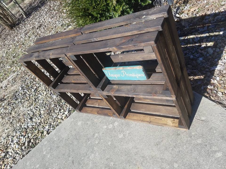 Rustic Large WOOD Crate Lot of FOUR Dark Walnut Stain Crates Wall Shelf ...