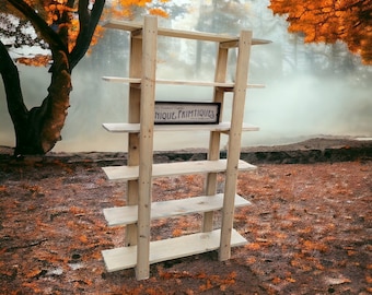 RUSTIC LADDER BOOKCASE Book Shelf Open Back Tall Reclaimed Wood Display Ladder End Six Shelf Shelving 12x48x72h Custom Sizes Colors Unique