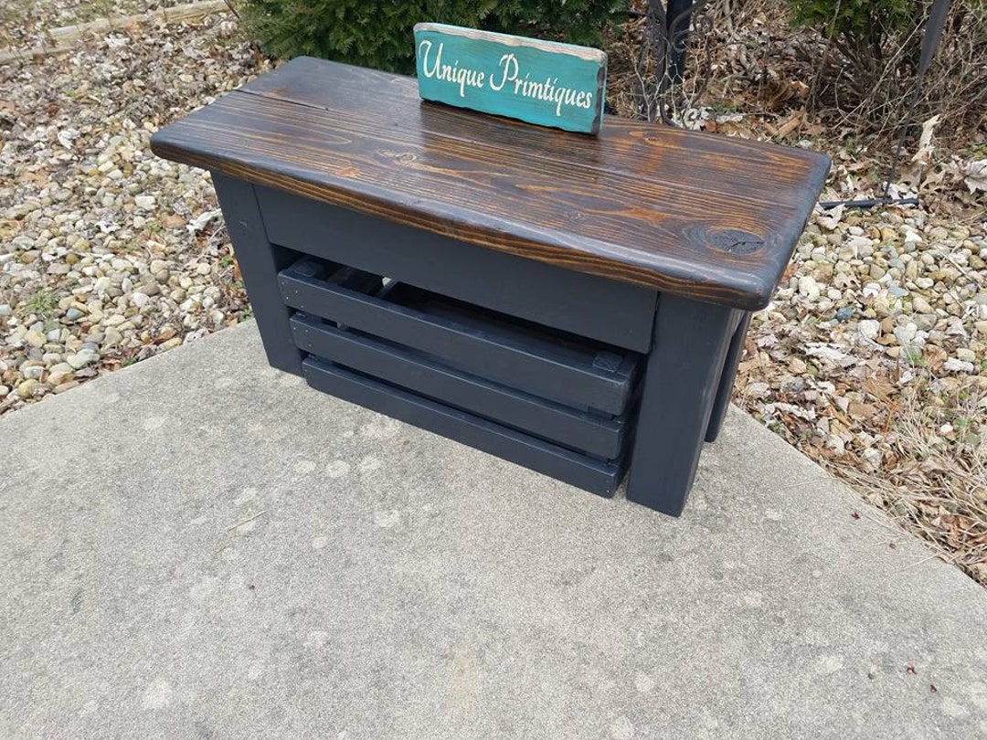 Rustic WOOD FARMHOUSE BENCH & Crate by Unique Primtiques Primitive Farm ...