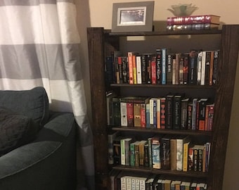 Rustic BOOKCASE TALL Reclaimed Wood Display Ladder End Bookshelf Five Shelf 12x30x56h By Unique Primtiques Custom Sizes Colors