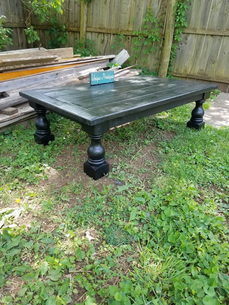 Rustic COFFEE TABLE Large Turned Legs Solid Reclaimed Wood Etsy