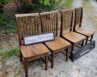 FOUR Rustic Wood Malaysian Oak CHAIRS Custom Colors Welcome By Unique Primtiques Solid Wood Slat Back Mission Style Kitchen Dining Room