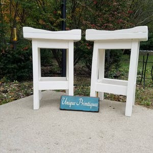 Rustic Kitchen BAR STOOL Bench Reclaimed Wood White Painted Set Of TWO Stools Contour Seats 11-1/2dx16.5&quot;w Custom Sizes Colors Unique Prim