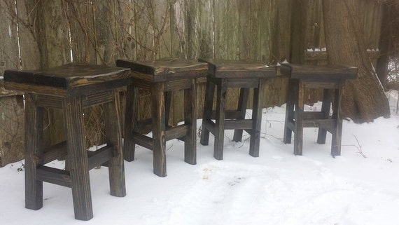 RUSTIC FARMHOUSE BAR Stool Farm House Country Kitchen White Dark Walnut Primitive Bench Contour Seat 11-12 dx16.5 w Custom Sizes Colors