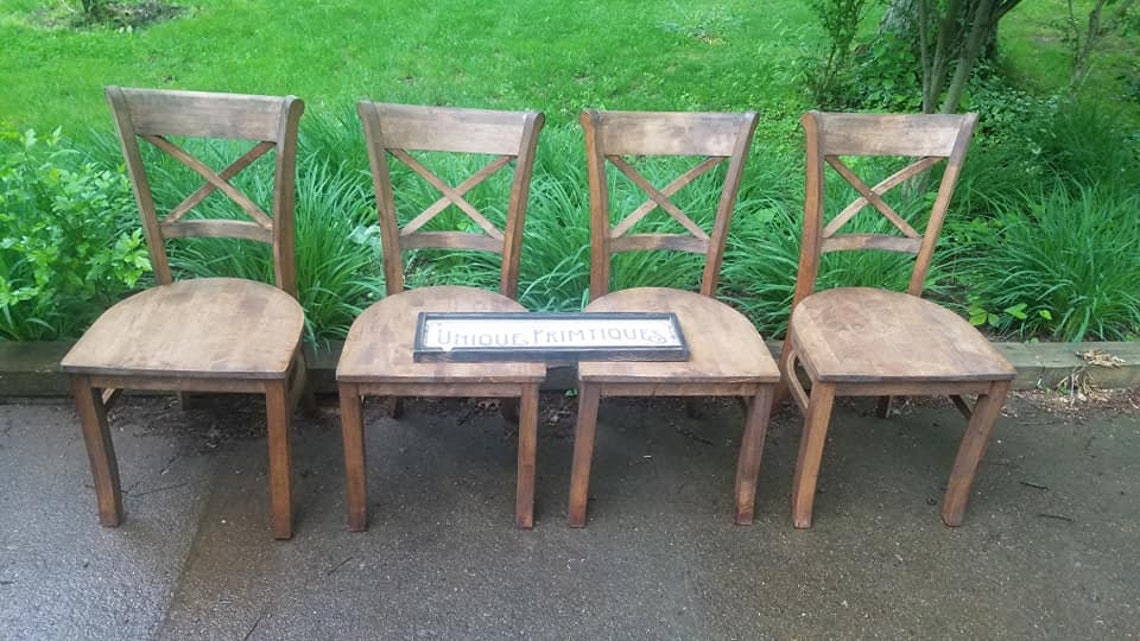 FOUR Beautiful Rustic Wood Malaysian Oak CHAIRS Solid Wood Etsy