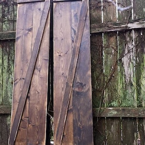 RUSTIC WOOD SHUTTERS Indoor Outdoor 14-1/2&quot; w x72&quot; h Distressed Dark Walnut &quot;Z&quot; Shutters Custom SIzes & Colors Set Of Two Unique Primtiques