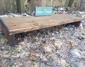 Rustic Reclaimed Wood Table Riser Bench Centerpiece TV Computer Printer Desk English Chestnut Wood 14x42x5-1/2" h Block Custom Sizes Colors