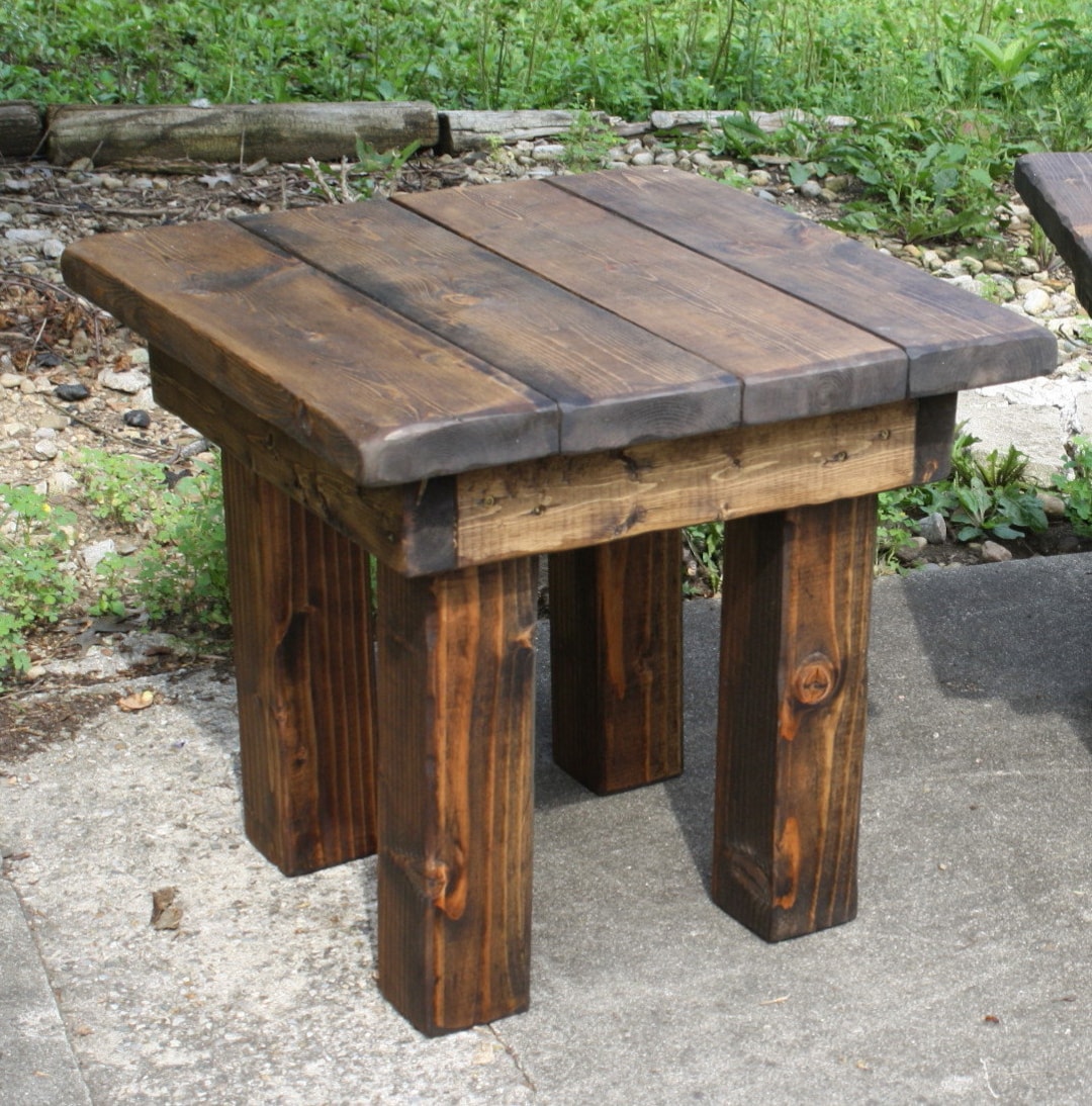 FARMHOUSE END TABLE Farm House Rustic Reclaimed Wood Dark Walnut Night ...