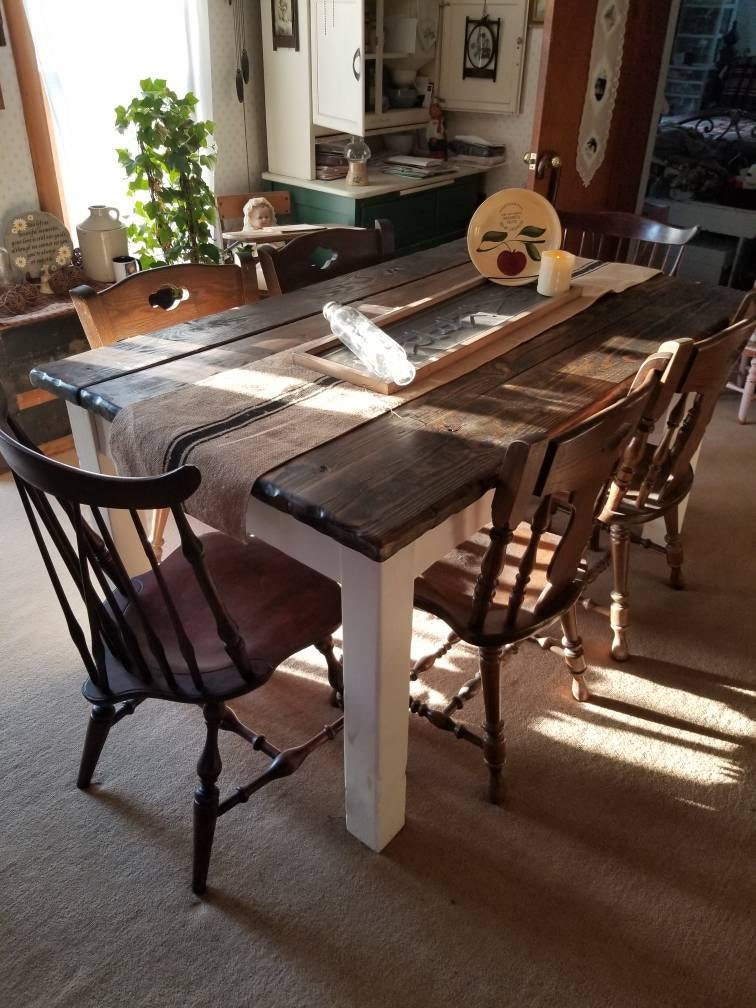 Dark Walnut Stained Antique Country White Primitive FARMHOUSE