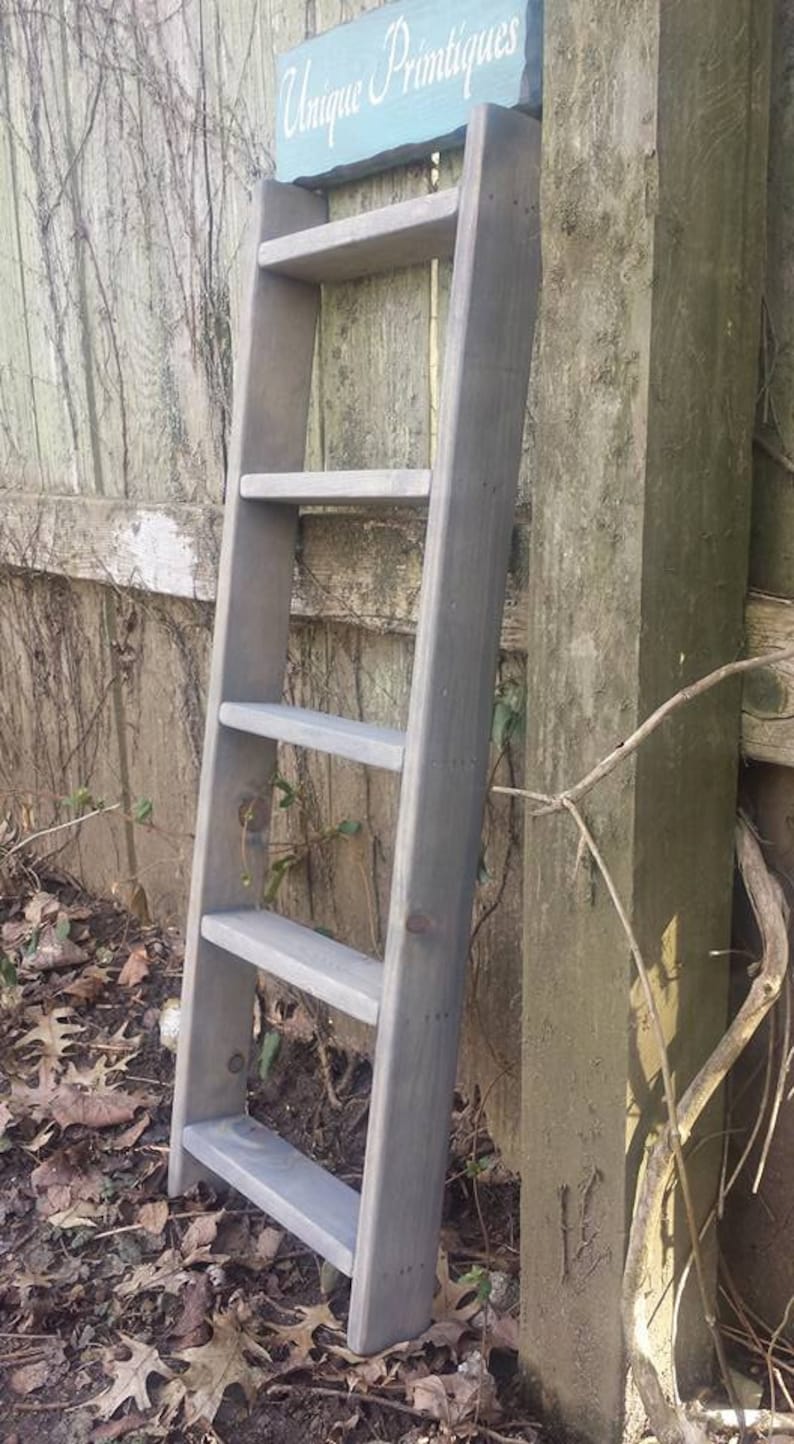 RUSTIC WOOD LADDER Shelf Primitive Gray Home Wall Decor Etsy
