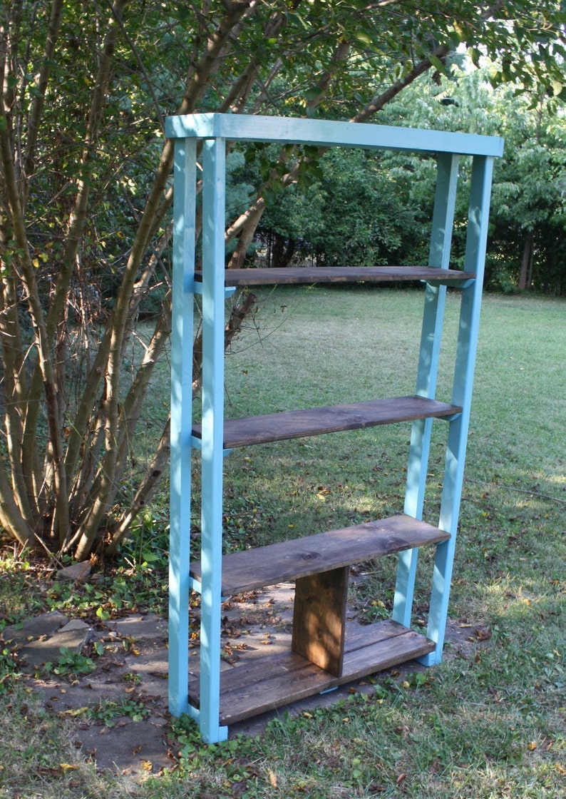 COASTAL LIVING TALL Dark Walnut Stained Mountain Blue Solid Wood Bookshelf Book Shelf Shelving Unit 11x46x80 Custom Sizes Colors Available image 2