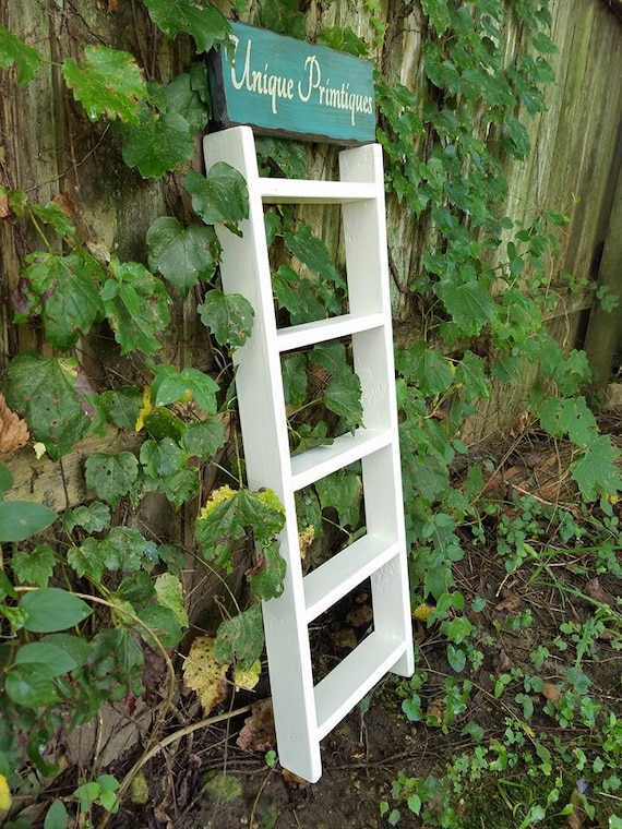 RUSTIC WOOD LADDER Rock Mineral Display Shelf White Home Wall Decor 11x33x2-1/2" deep Custom Sizes Colors Tie Blanket Towel Rack Jewelry