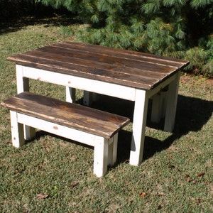 RUSTIC FARMHOUSE TABLE Kitchen Country Living Farm House Dining W/Two Matching Bench Benches Set Custom Colors Sizes Chairs Available