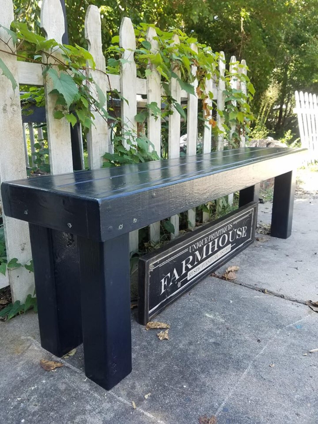 RUSTIC WOOD BENCH Kettle Black Reclaimed Wooden Framed 14x60x19h Custom ...
