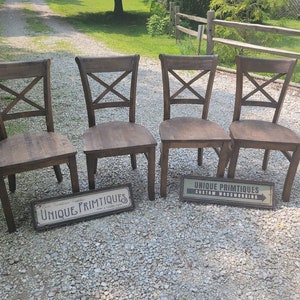 FOUR Beautiful Rustic Wood Malaysian Oak CHAIRS Solid Wood X-Back Style Kitchen Dining Room Seating Custom Colors Solid & Sturdy Unique