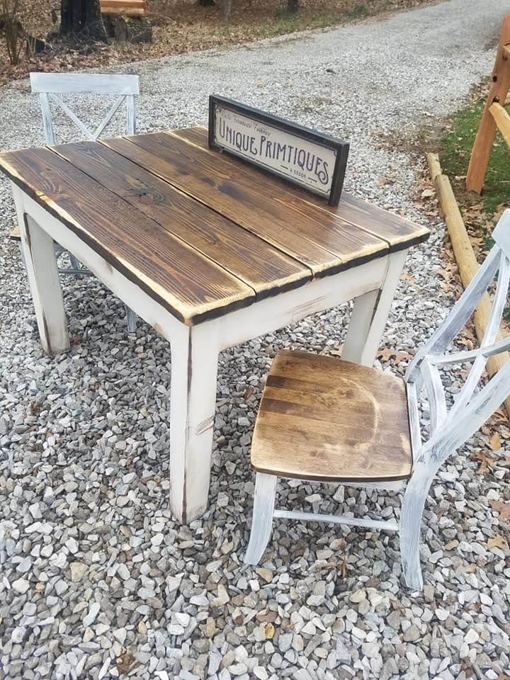 RUSTIC FARMHOUSE TABLE 3-piece Set Kitchen Dining Chairs Farm | Etsy